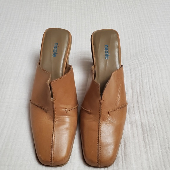 Nicole Slip On Tan Leather Mules Size 8 Classic Boho Chic Vintage Retro Fall - Picture 1 of 12